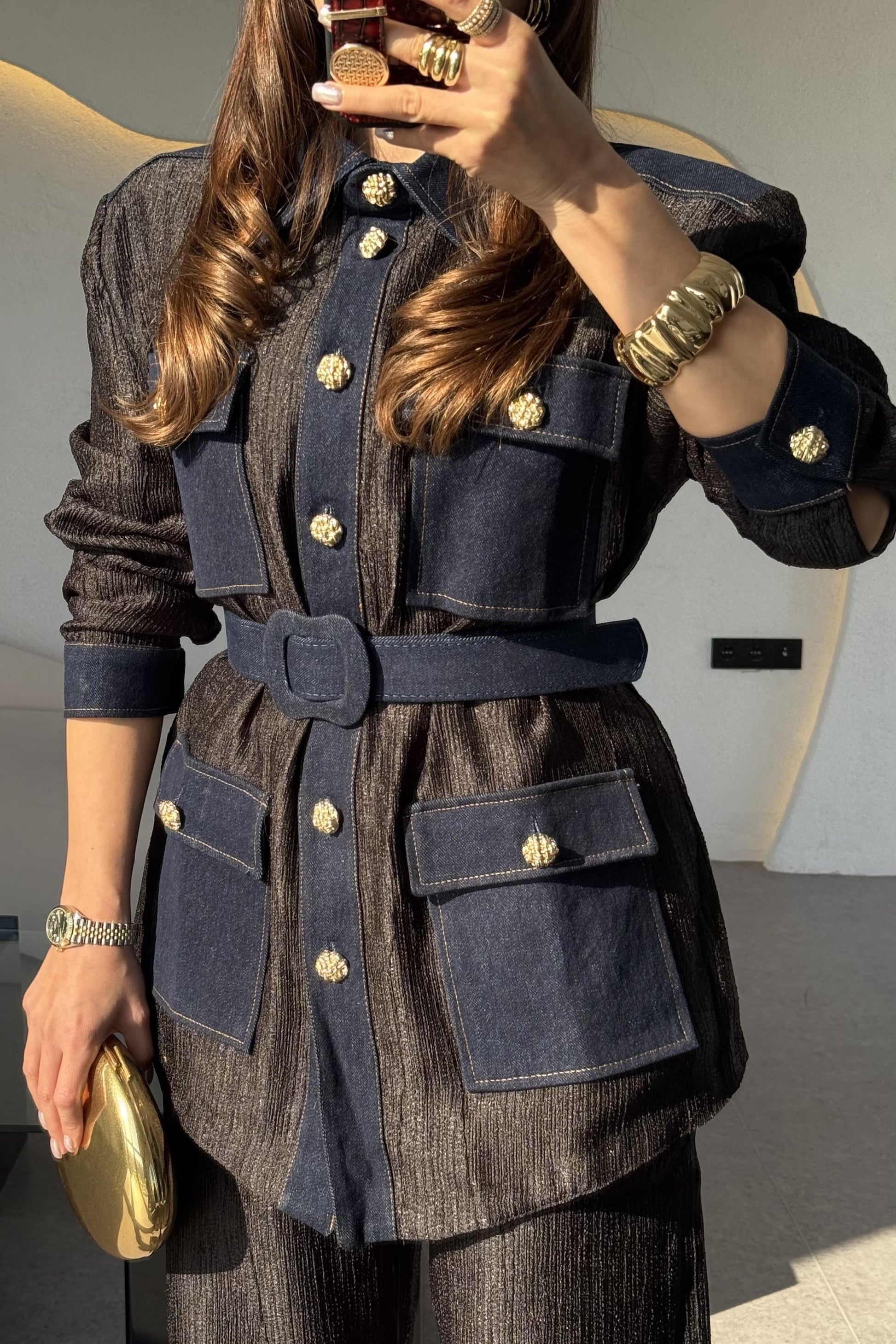 Kowski Siyah Kırinkıl Denim Kumaş Takım