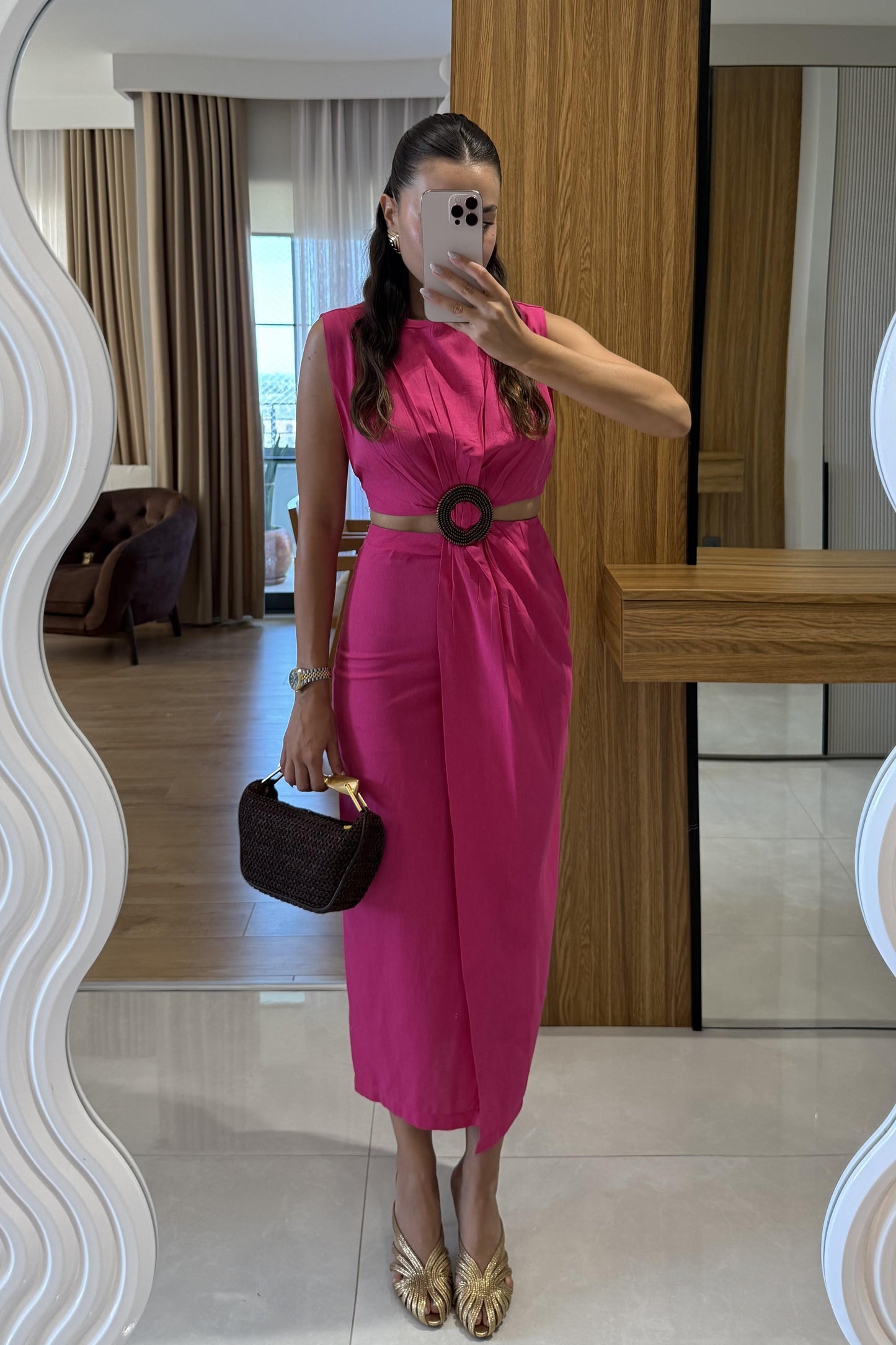 Kraus Fuşya Bel Dekolteli Elbise