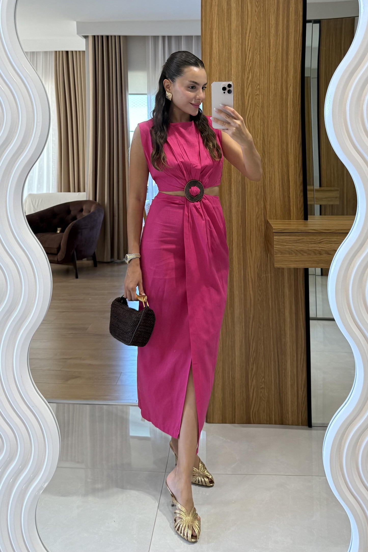 Kraus Fuşya Bel Dekolteli Elbise