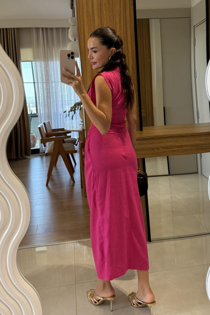 Kraus Fuşya Bel Dekolteli Elbise