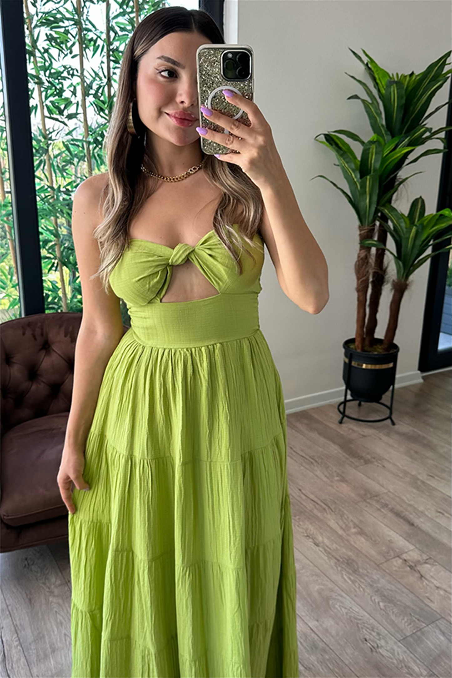 Krissy straplez göğüs dekolteli çan elbise - Yeşil