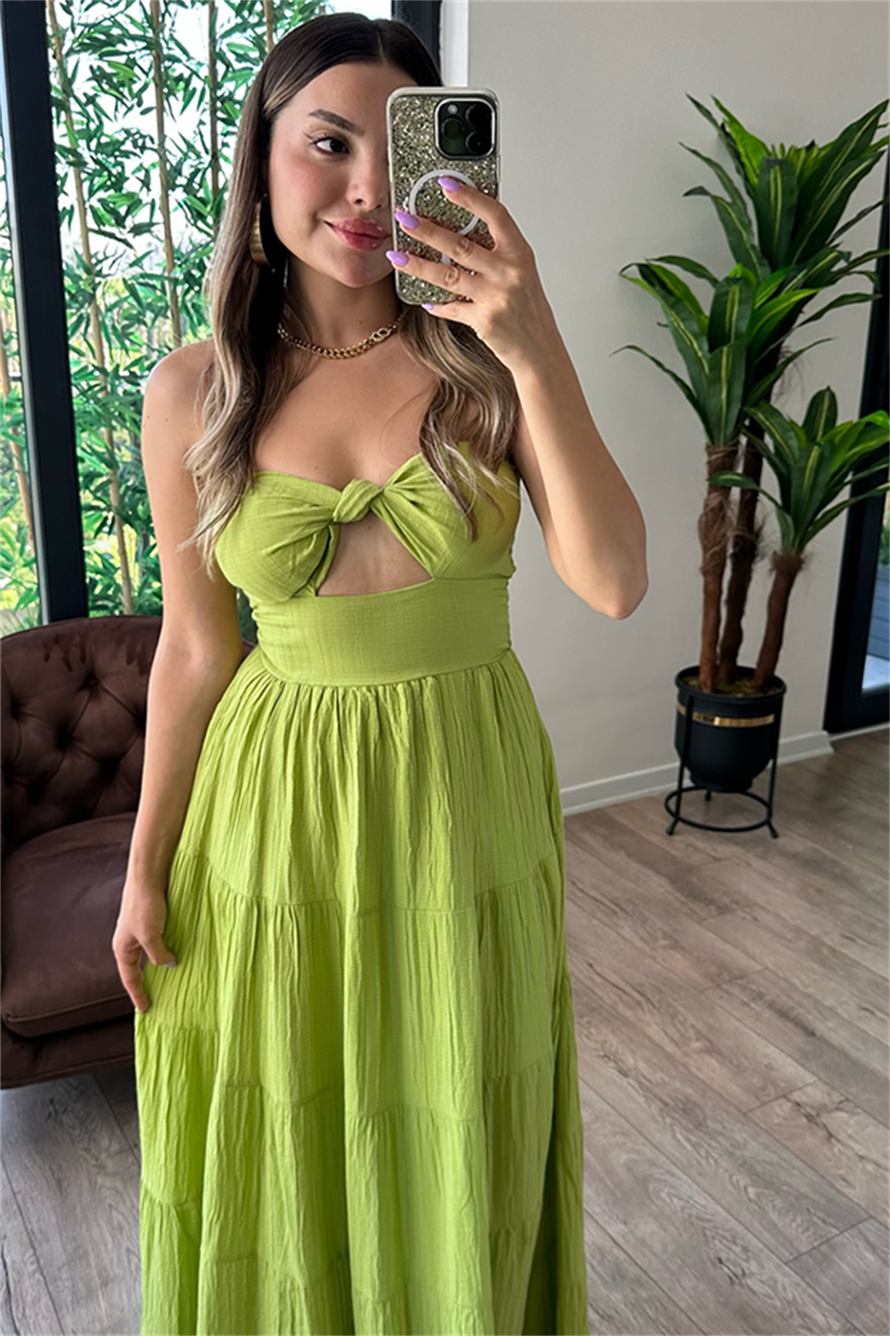 Krissy straplez göğüs dekolteli çan elbise - Yeşil