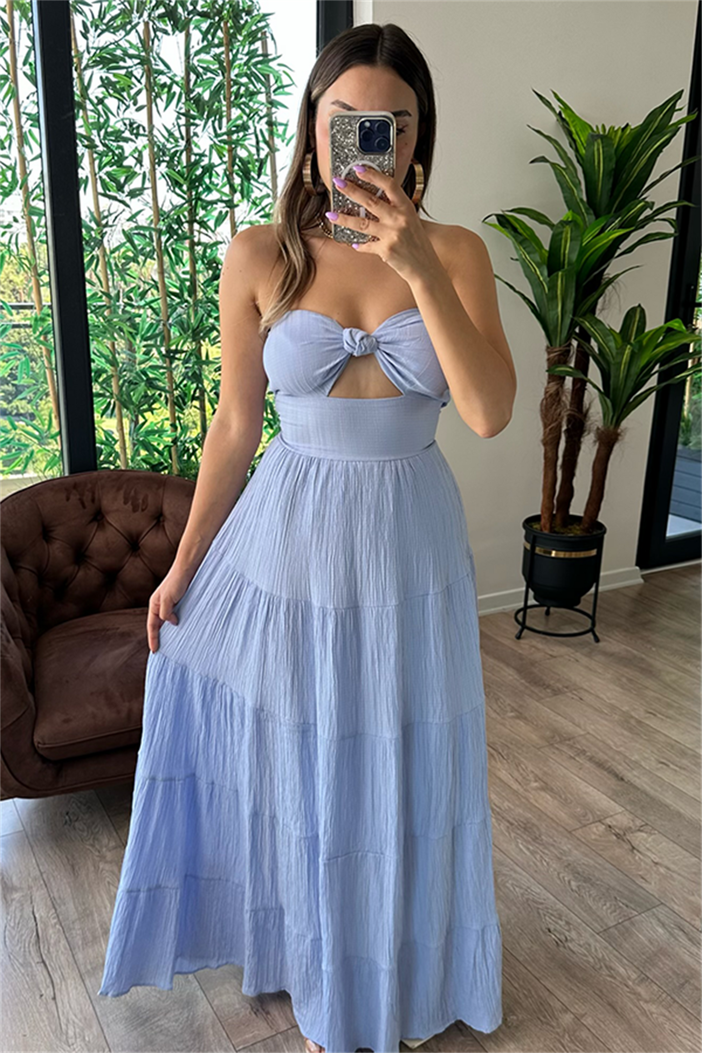 Krissy straplez göğüs dekolteli çan elbise - Mavi