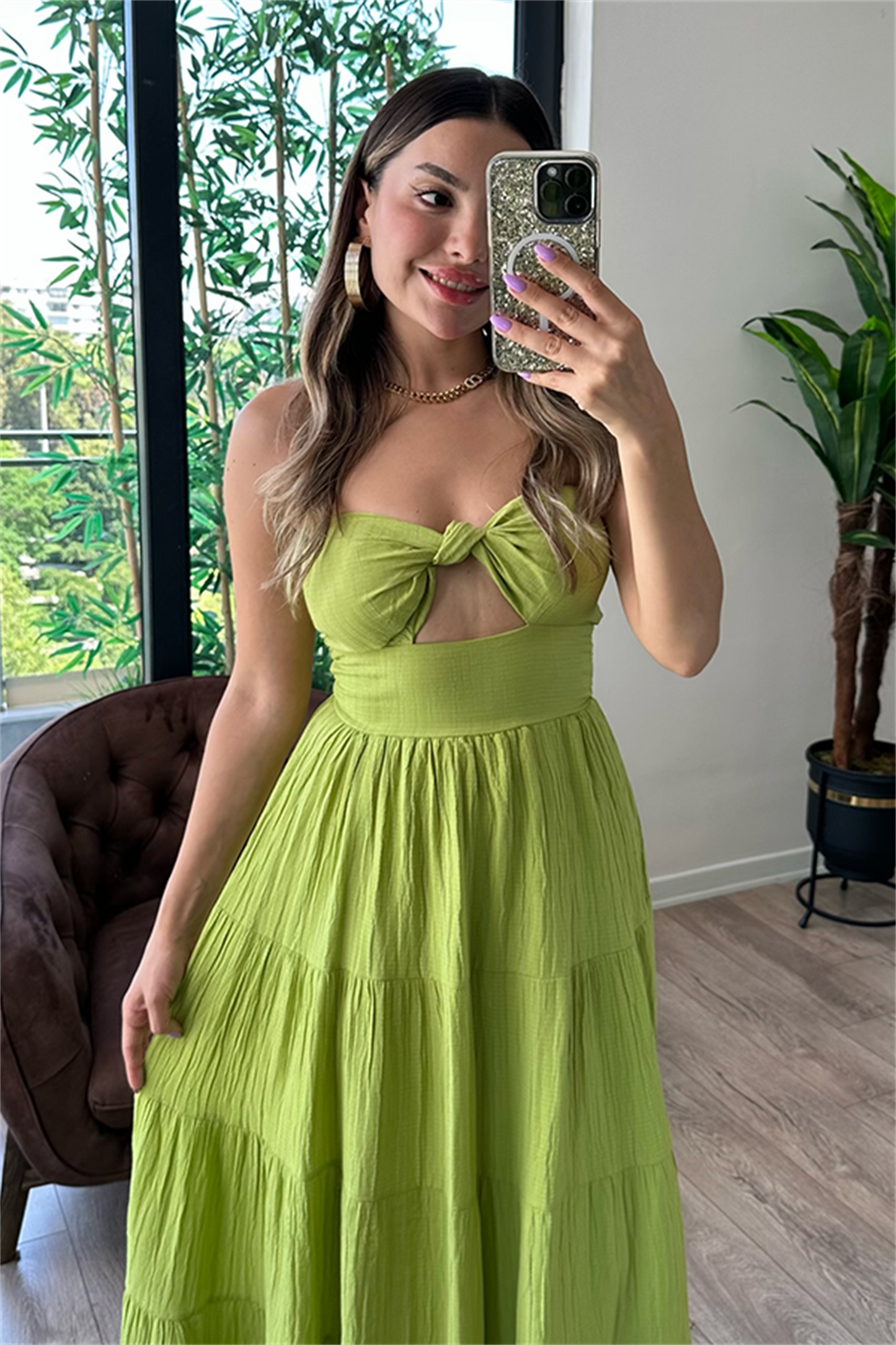 Krissy straplez göğüs dekolteli çan elbise - Yeşil