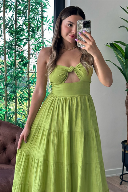 Krissy straplez göğüs dekolteli çan elbise - Yeşil