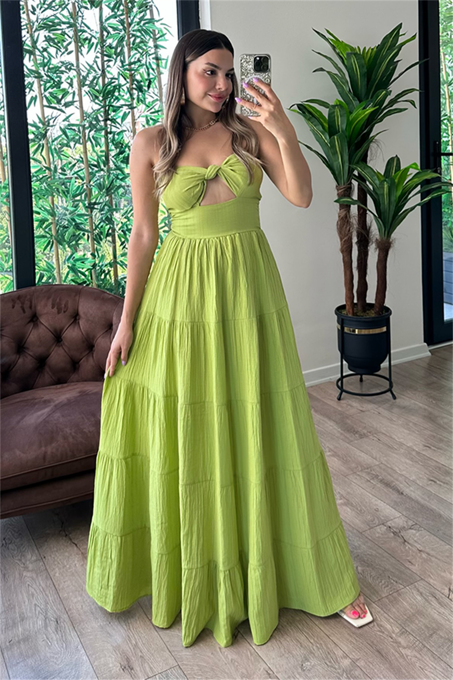 Krissy straplez göğüs dekolteli çan elbise - Yeşil