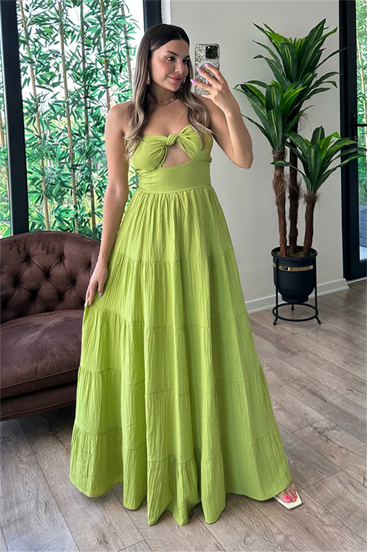 Krissy straplez göğüs dekolteli çan elbise - Yeşil