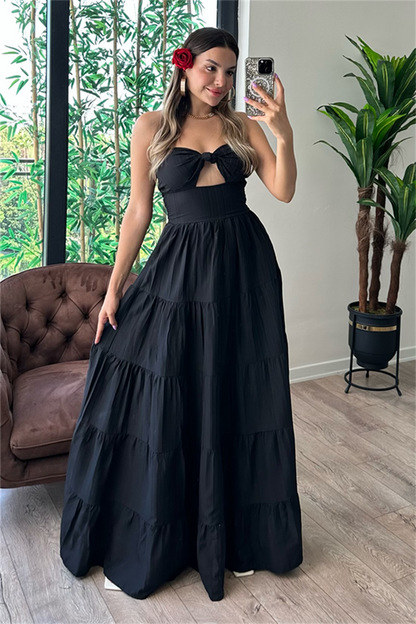 Krissy straplez göğüs dekolteli çan elbise - Siyah