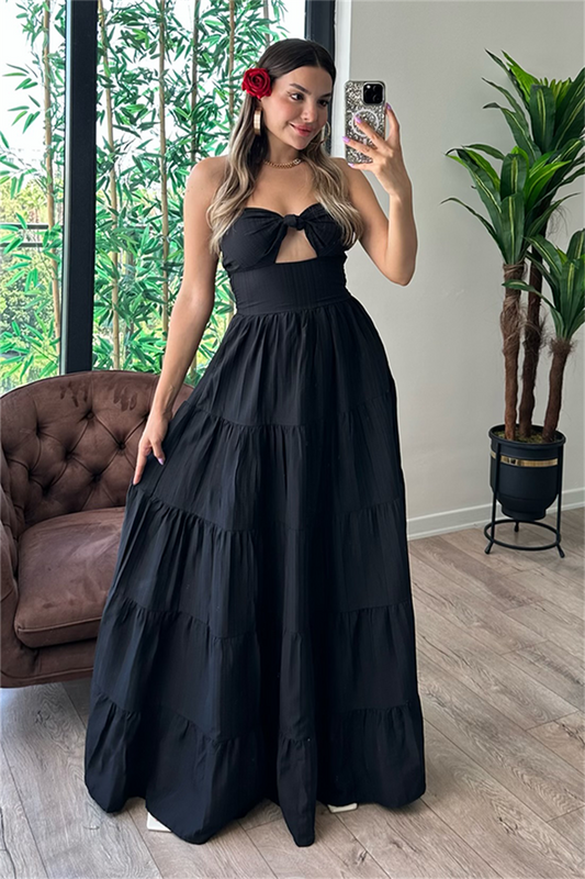 Krissy straplez göğüs dekolteli çan elbise - Siyah