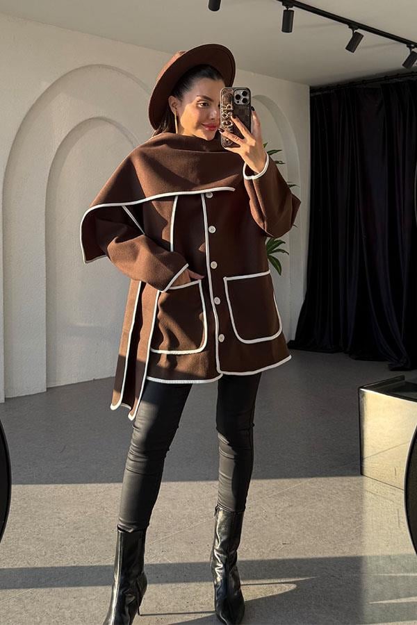 Krizia Acı Kahve Atkılı Kaşe Kaban