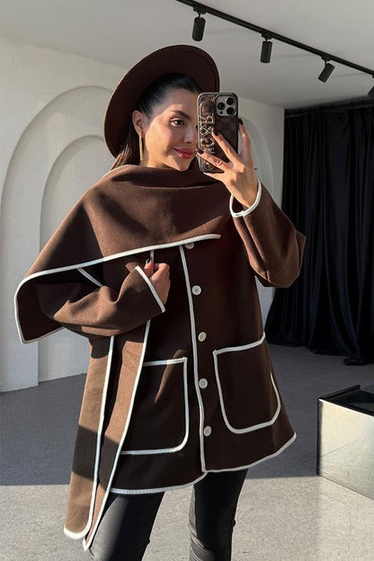 Krizia Acı Kahve Atkılı Kaşe Kaban