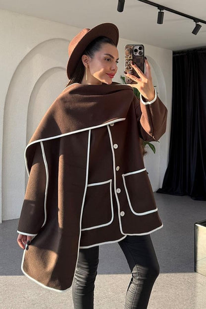 Krizia Acı Kahve Atkılı Kaşe Kaban