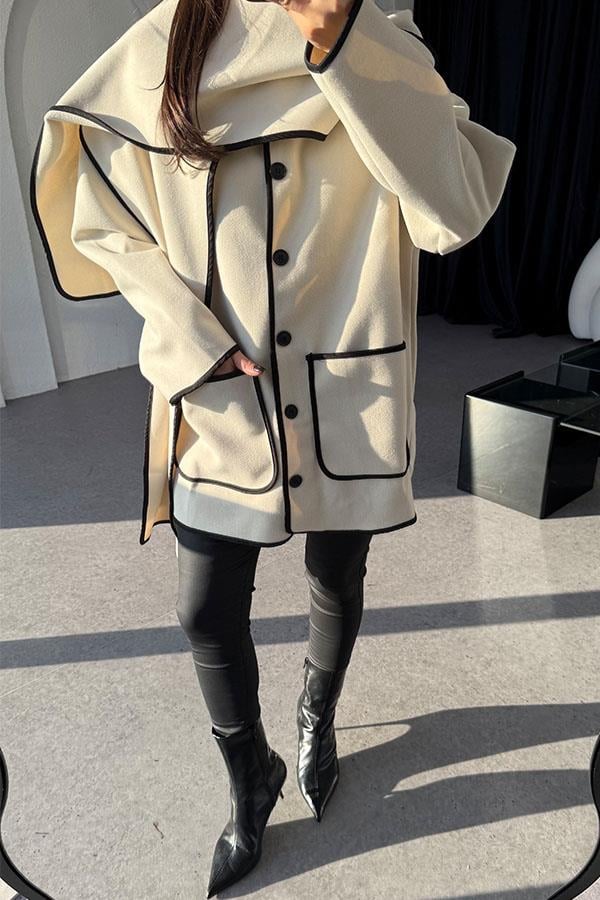 Krizia Krem Atkılı Kaşe Kaban