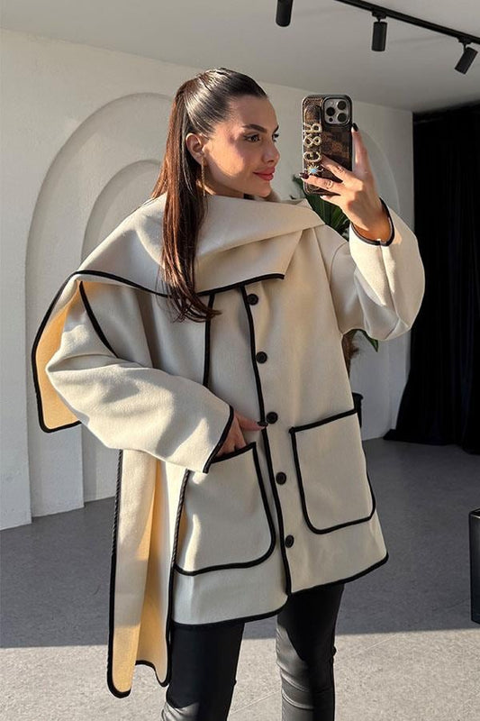 Krizia Krem Atkılı Kaşe Kaban