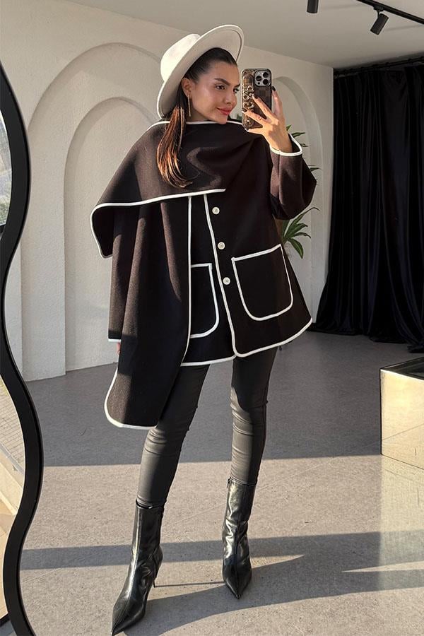 Krizia Siyah Atkılı Kaşe Kaban