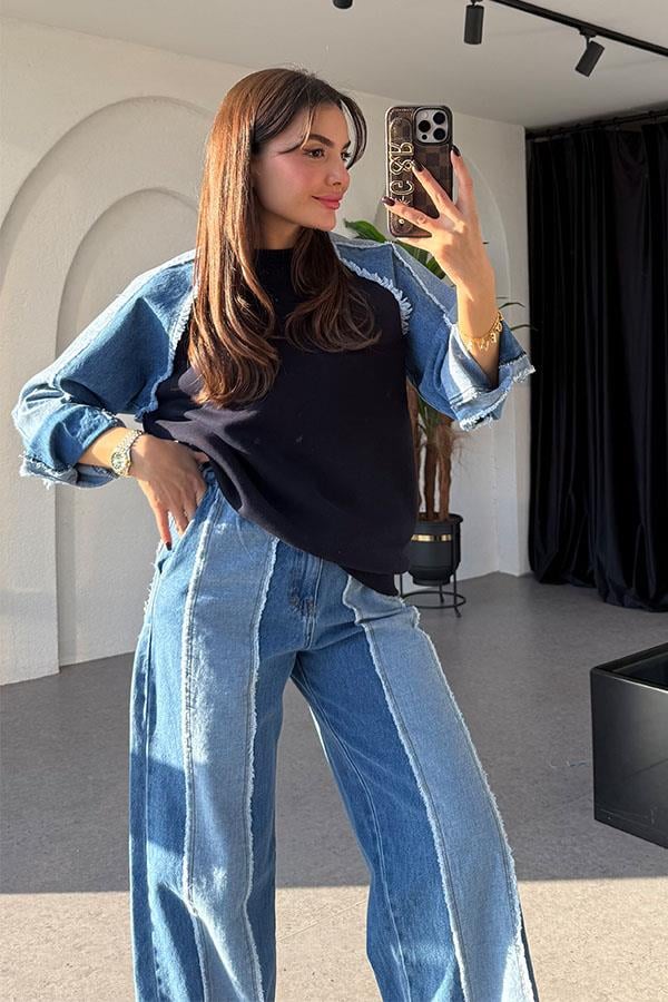 Kuhin Lacivert Kot Karışımlı Takım