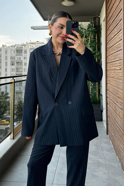 Kyotto Çizgi Detaylı Blazer Ceket - Lacivert