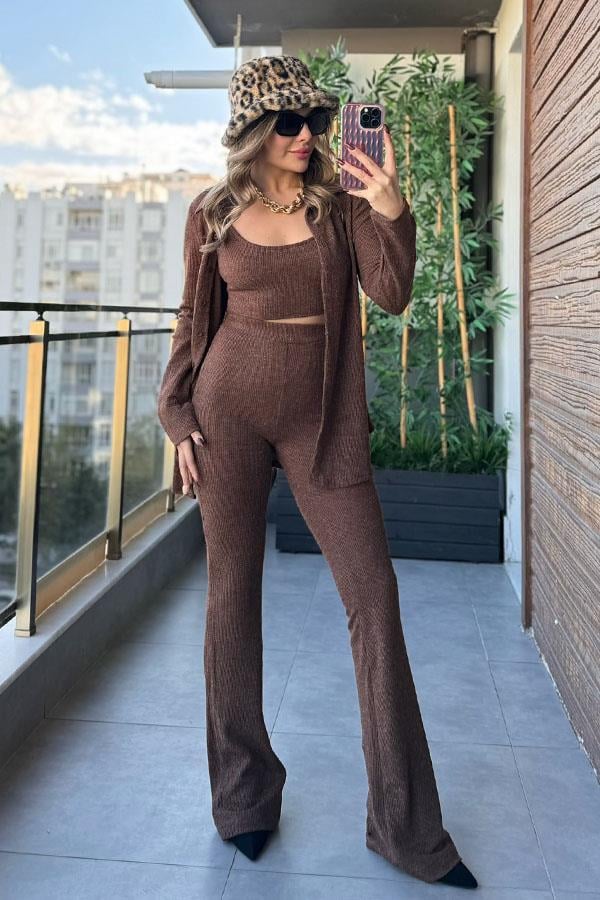 La Biela Üçlü Triko Takım - Kahve