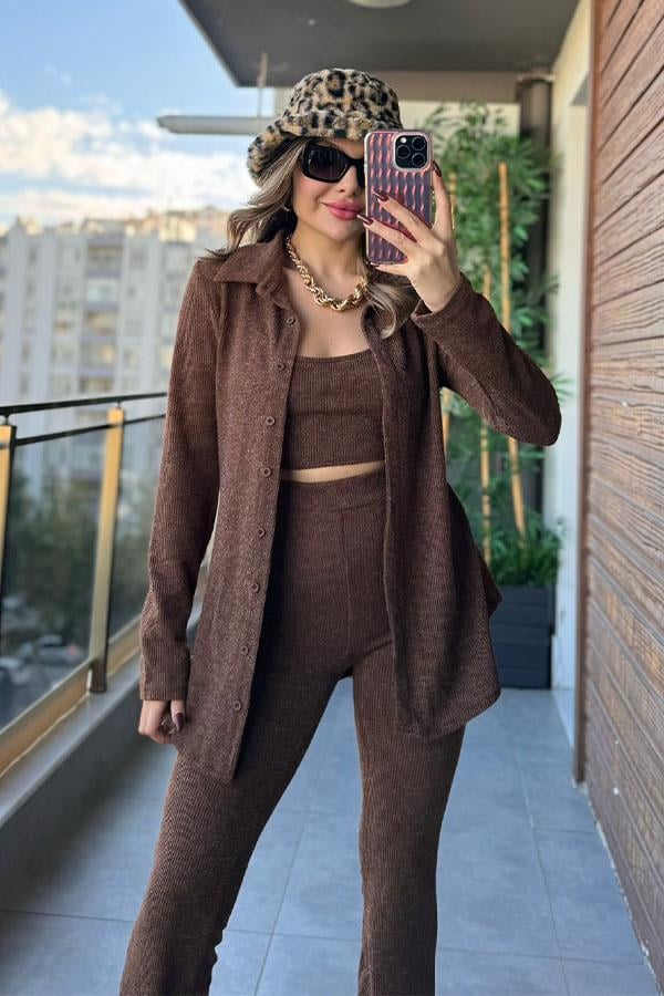 La Biela Üçlü Triko Takım - Kahve