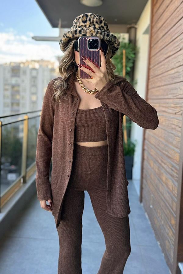 La Biela Üçlü Triko Takım - Kahve