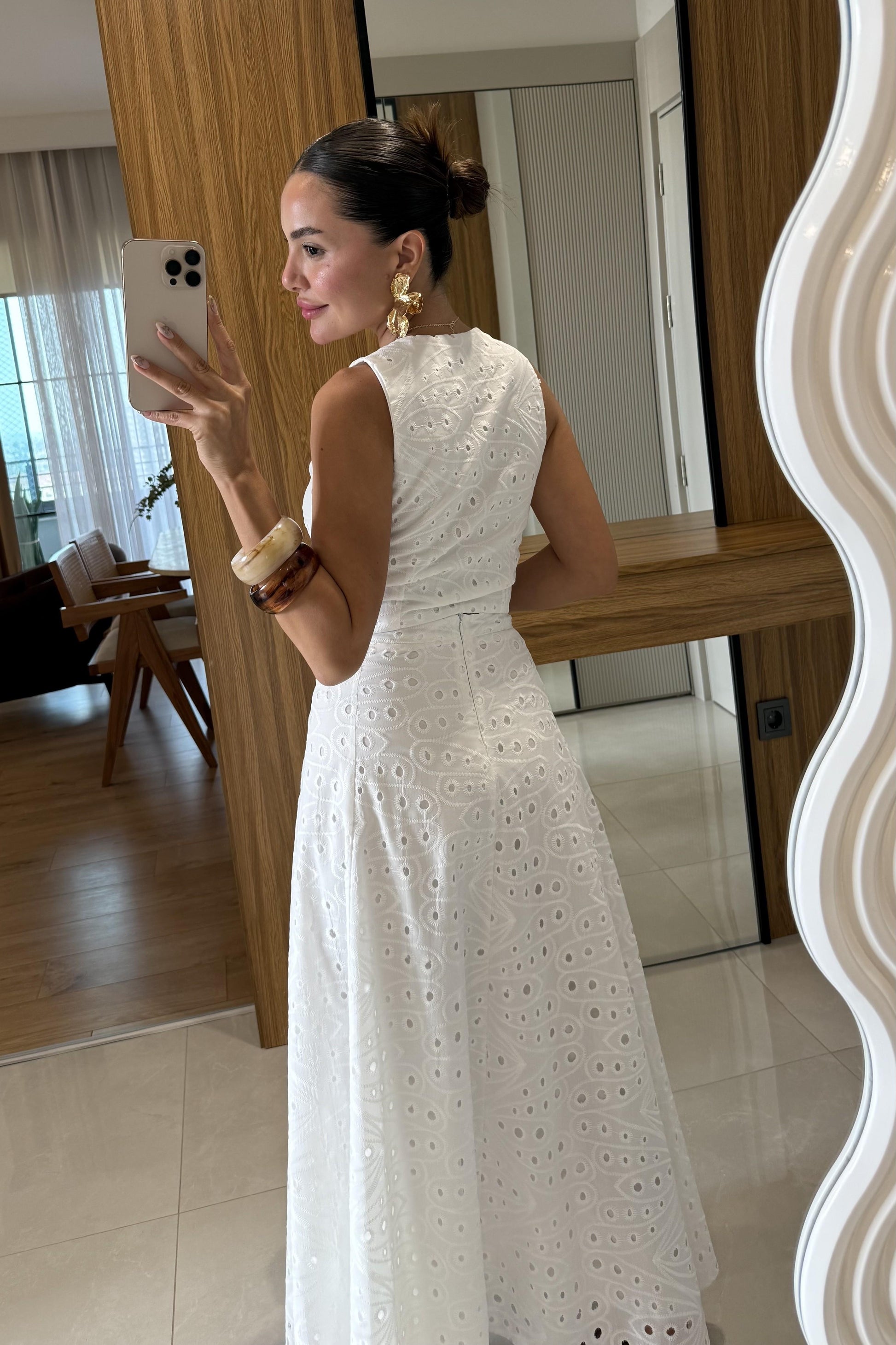 Labella Beyaz Brode Etek Yelek Takım