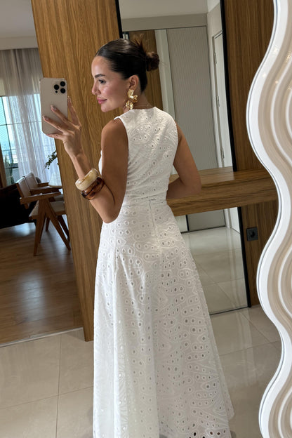 Labella Beyaz Brode Etek Yelek Takım