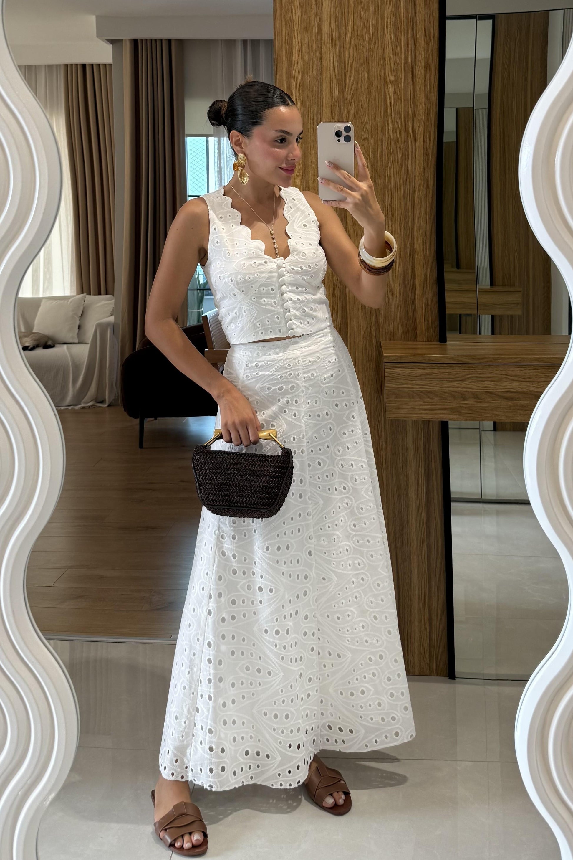 Labella Beyaz Brode Etek Yelek Takım