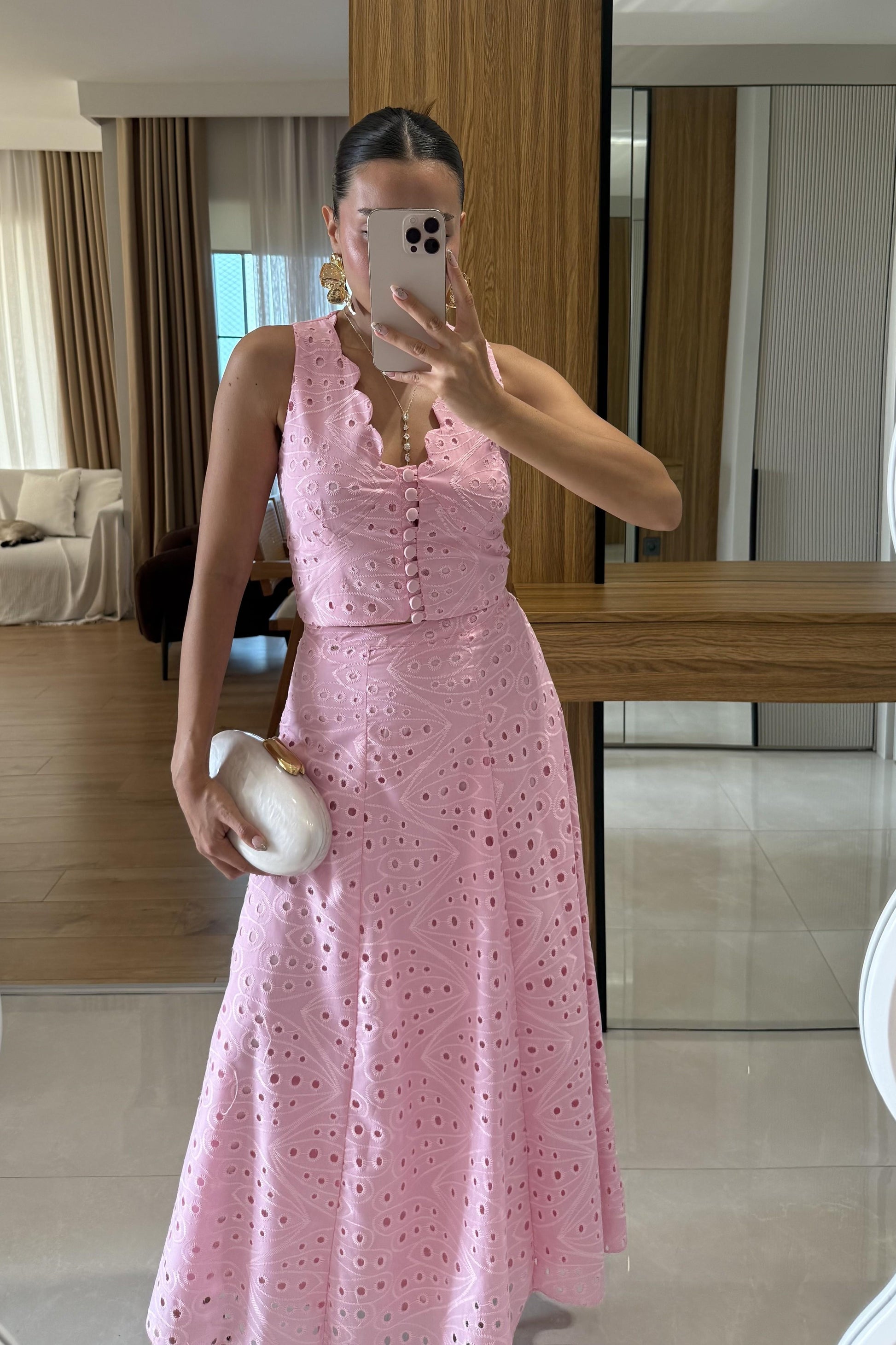 Labella Pembe Brode Etek Yelek Takım