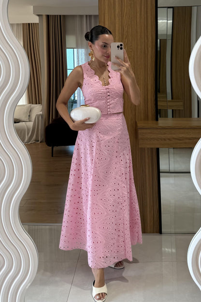 Labella Pembe Brode Etek Yelek Takım