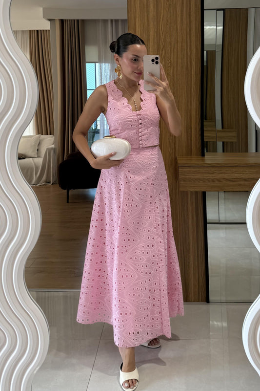 Labella Pembe Brode Etek Yelek Takım