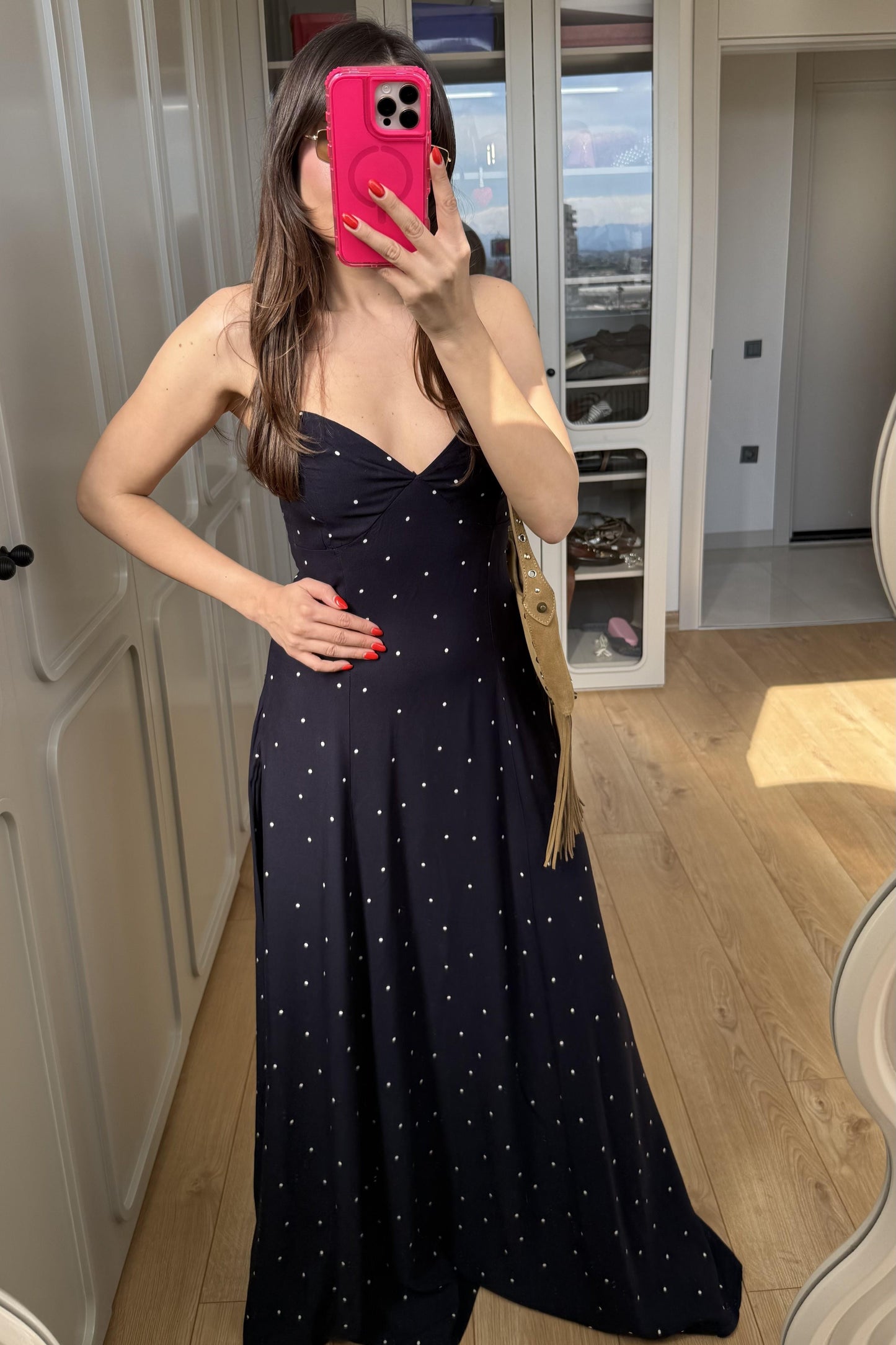 Labelle Puantiyeli İnce Askılı Elbise