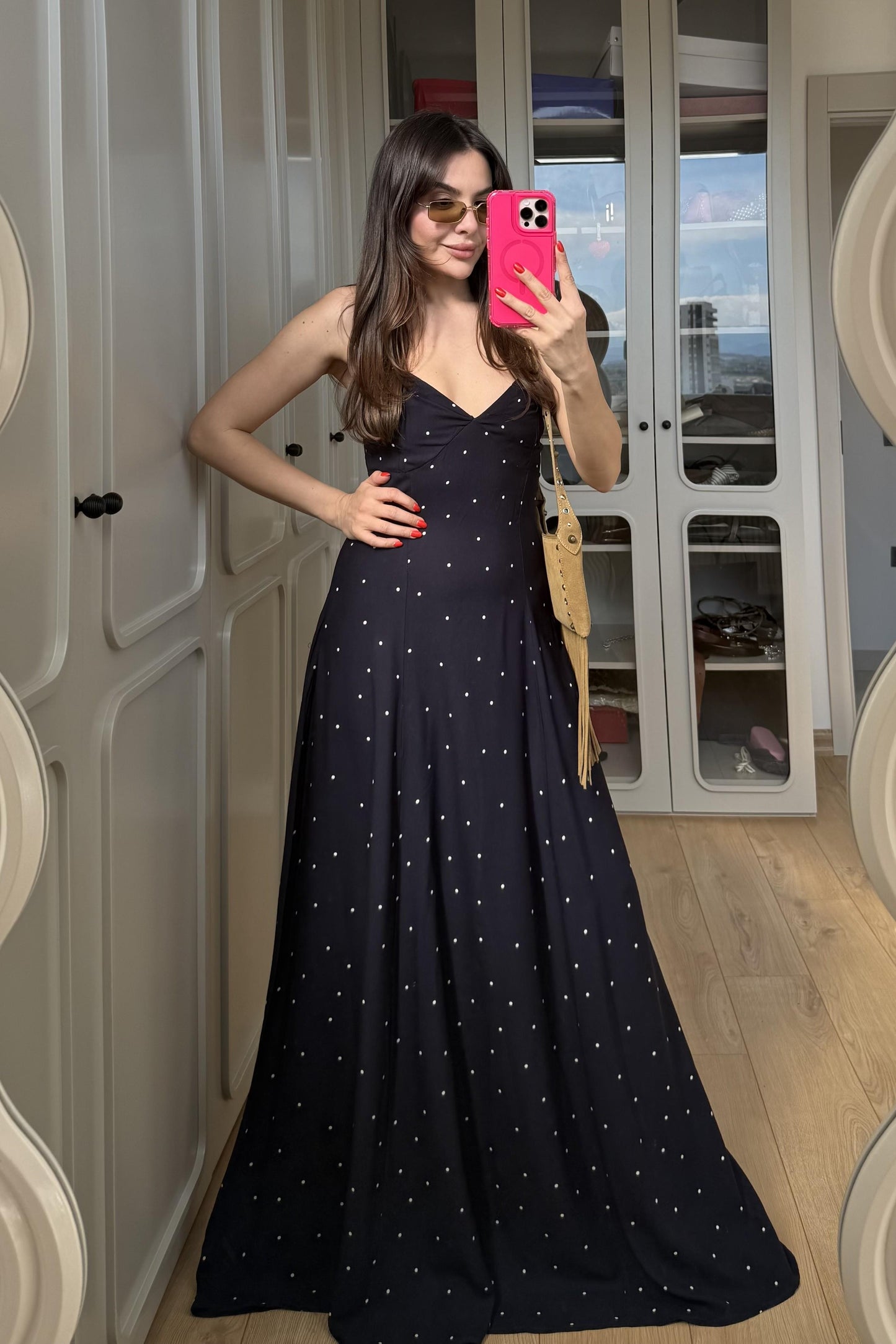 Labelle Puantiyeli İnce Askılı Elbise