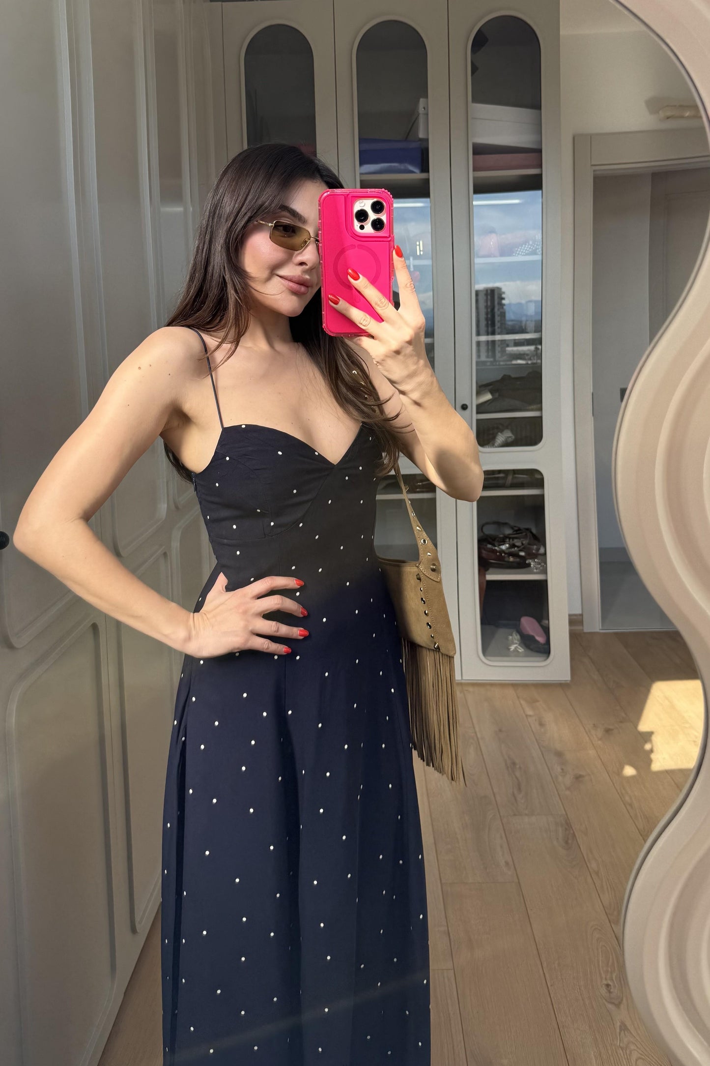 Labelle Puantiyeli İnce Askılı Elbise