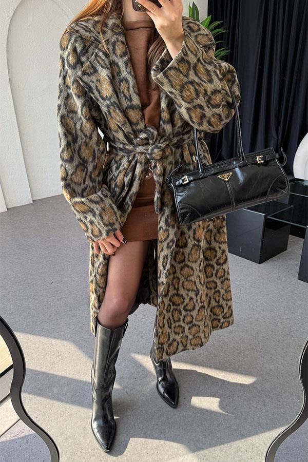 Lacerta Leopar Desen Kuşaklı Premium Kaban