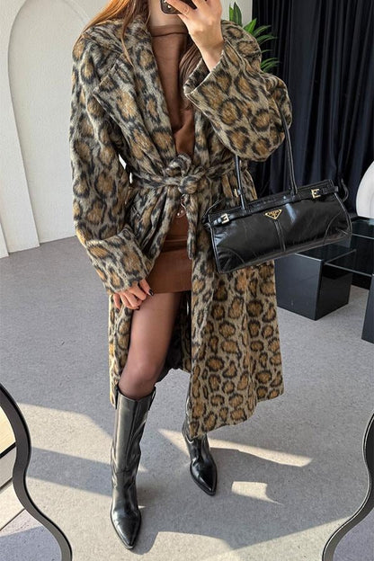 Lacerta Leopar Desen Kuşaklı Premium Kaban