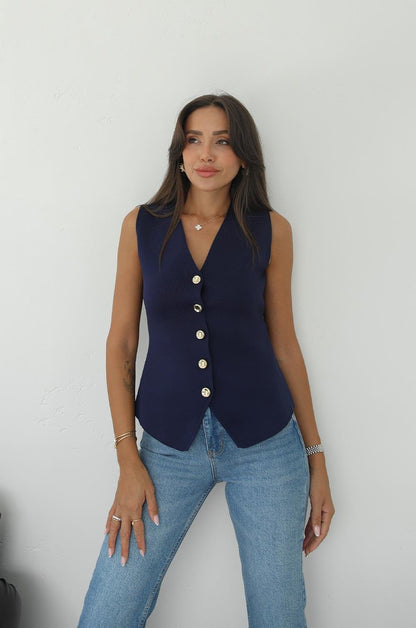 LACIVERT BEŞ DÜĞMELI ÇELIK ÖRME YELEK