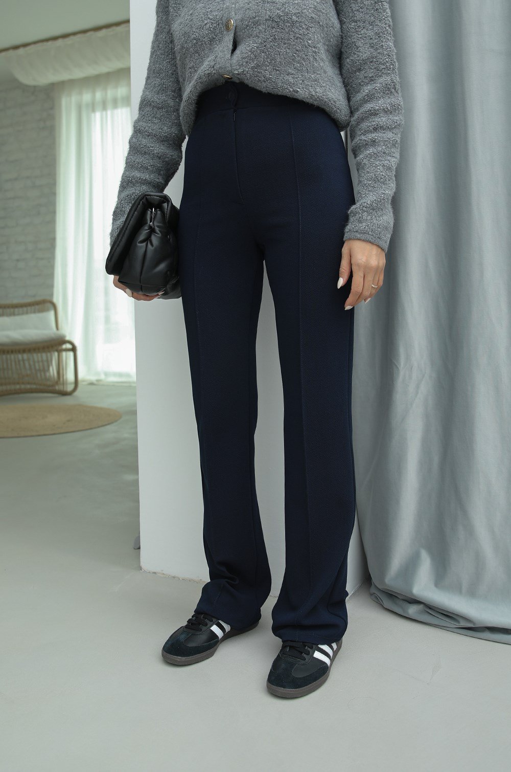 LACIVERT BIYELI PALAZZO PANTOLON