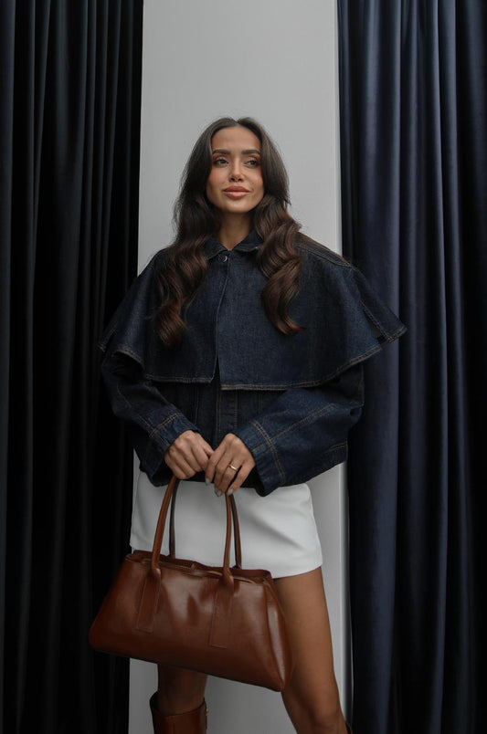 LACIVERT PELERIN DETAYLI DENIM CEKET