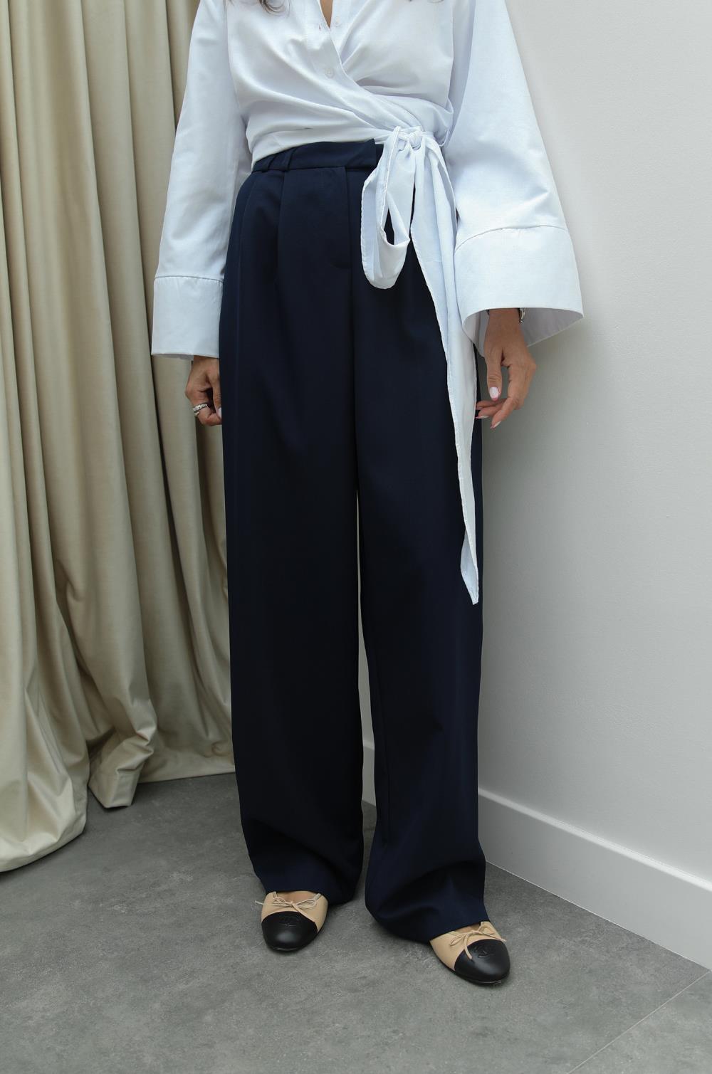 LACIVERT PLEATED PALAZZO PANTOLON