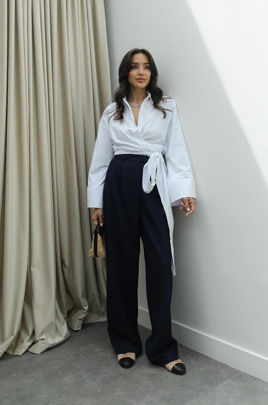 LACIVERT PLEATED PALAZZO PANTOLON