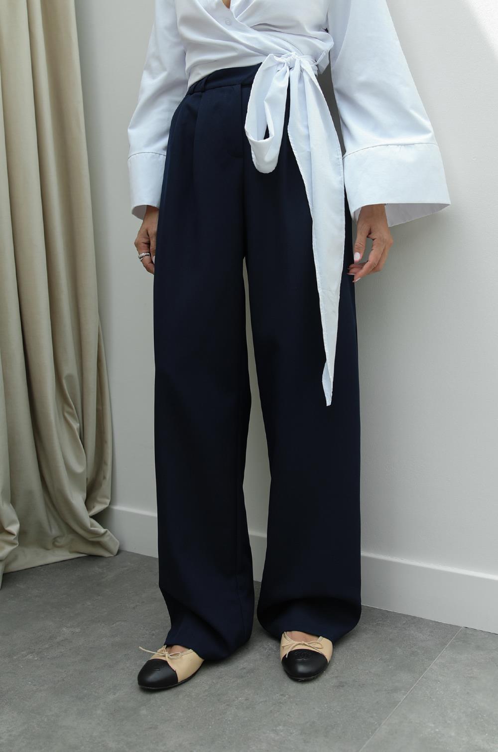 LACIVERT PLEATED PALAZZO PANTOLON