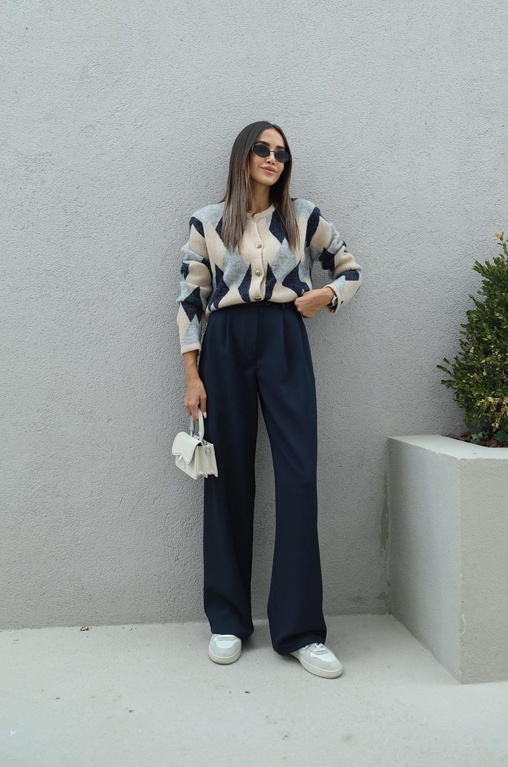 LACIVERT PLEATED PALAZZO PANTOLON