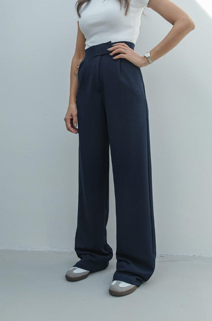 LACIVERT SENTA CIRT CIRT KAPAMALI PALAZZO PANTOLON