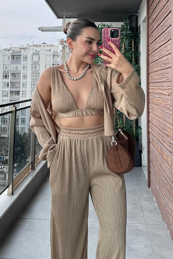 Laeti Büstiyerli Kırinkıl Üçlü Takım - Karamel