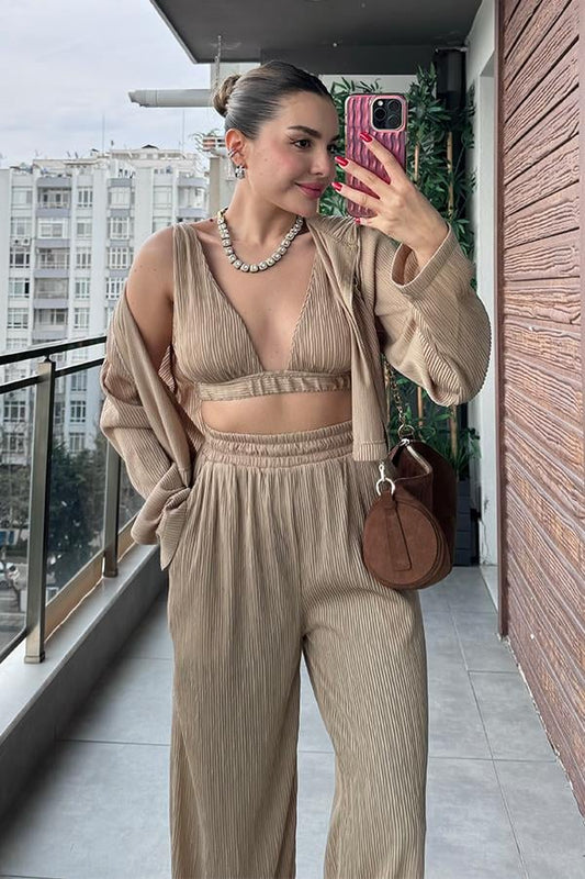 Laeti Büstiyerli Kırinkıl Üçlü Takım - Karamel