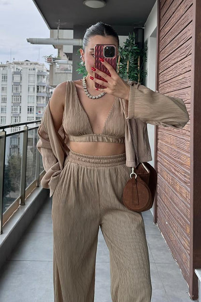 Laeti Büstiyerli Kırinkıl Üçlü Takım - Karamel