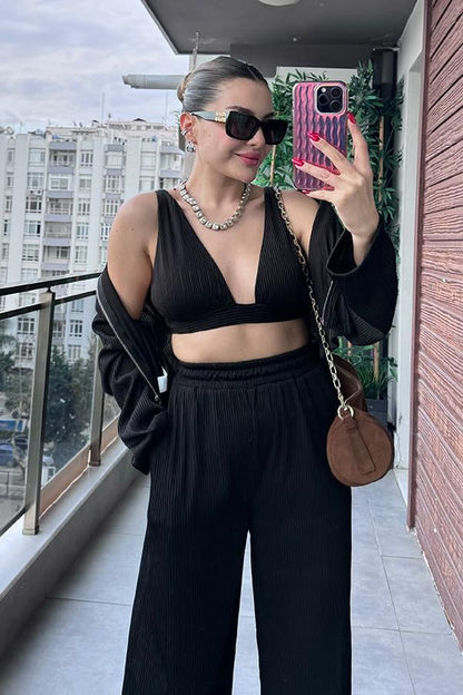 Laeti Büstiyerli Kırinkıl Üçlü Takım - Siyah