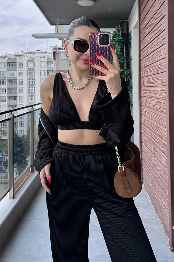 Laeti Büstiyerli Kırinkıl Üçlü Takım - Siyah