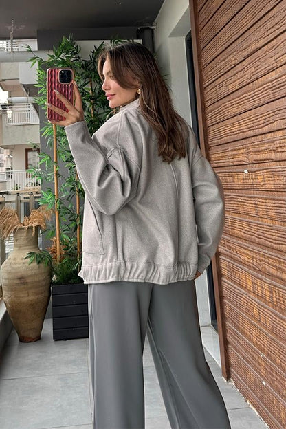 Lagon Gri Kaşe Bomber Ceket