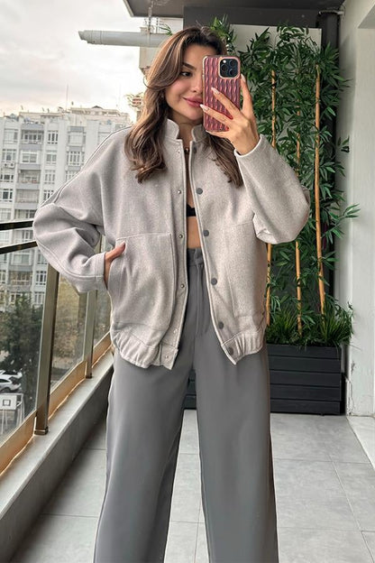 Lagon Gri Kaşe Bomber Ceket